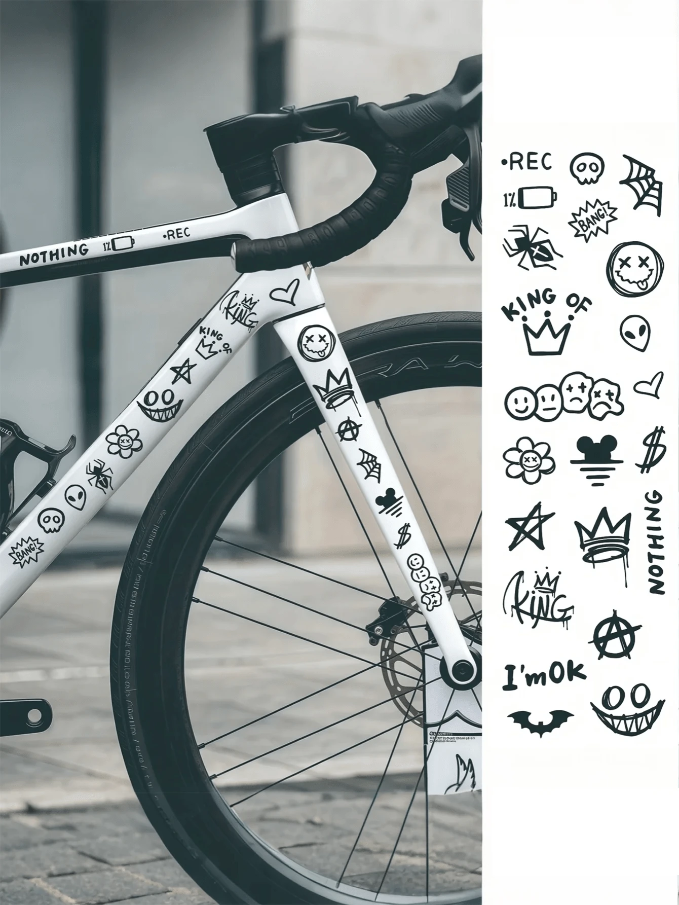 Bicycle Frame Sticker Set | Suitable For Mountain Bikes, Road Bikes, Motorcycles And Cars (Decorative) - Cartoon Pattern Design, High Gloss PVC Material, Self-Adhesive - A - View 1