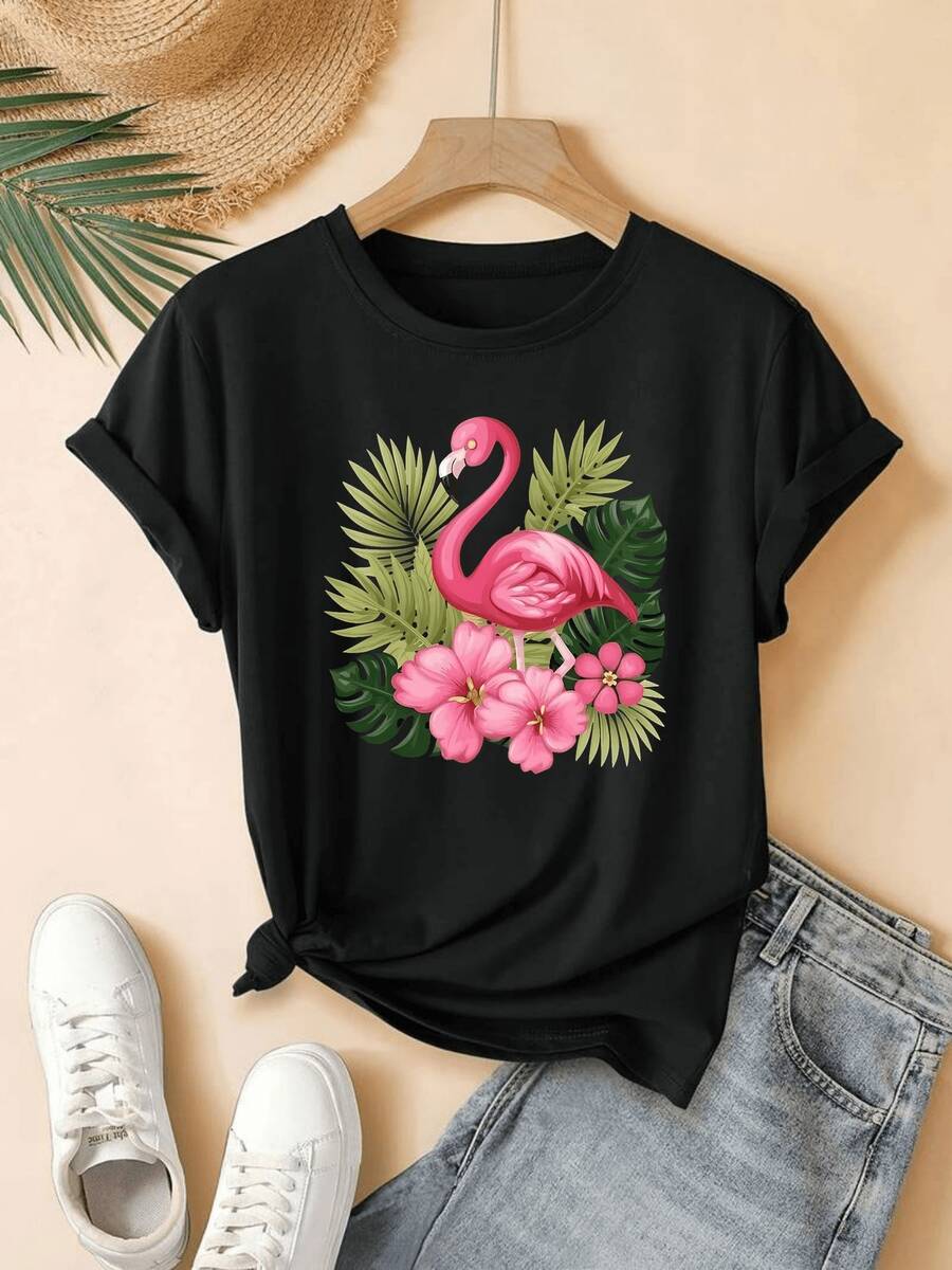 Women's Soft Short Sleeve Crew Neck T-Shirt - Plain Black H-Waisted Fitted T-Shirt, Casual Basic, Suitable For Layering, Casual And Festive Outfits, Machine Washable Top That Goes With Everything - 黑色 - 查看 1