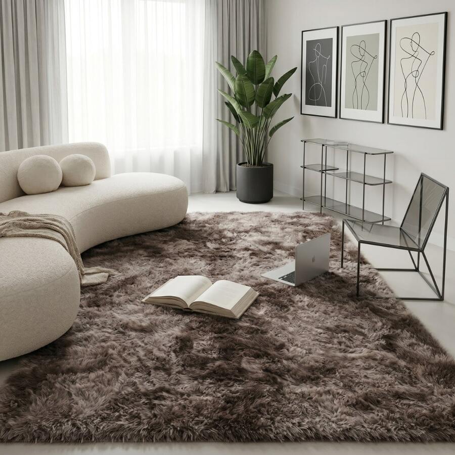 Large Soft Luxury Shaggy Rug 3.00x2.00m, Non-Slip, For Living Room And Bedroom, Various Colors - 混合棕色 - 查看 1