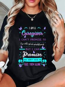 Camiseta de 180g para Mujer - Estampado Floral y de Maosas con Frase Inspiradora, Camiseta Casual Negra de Manga Corta y Cuello Redondo, I para Auxiliares de Enfermería, Niñeras - Lavable a Máquina, Niñera O - Negro - Ver 2