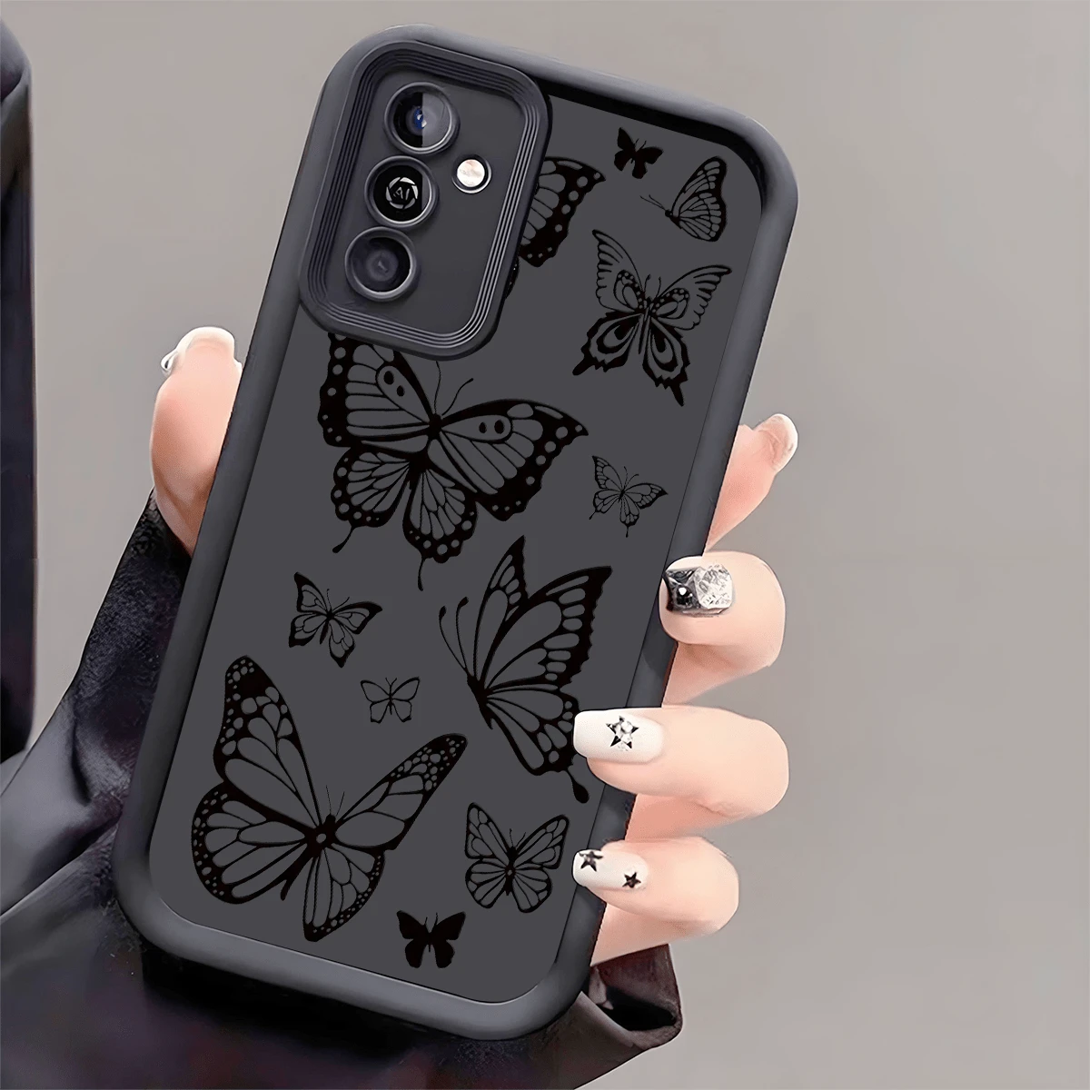 1 pieza Funda de teléfono protectora antideslizante y resistente a caídas con diseño creativo de mariposa negra que cubre todo el teléfono, compatible con iPhone, Honor, Galaxy - Negro - Ver 1