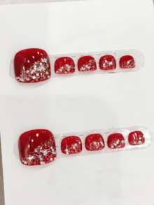 10 piezas de uñas postizas para los pies hechas a mano para fiestas y uso diario, fáciles de usar, adecuadas para niñas y mujeres en festivales, fiestas y festivales de música, regalo para el Día de San Valentín y el Día de la Madre. Uñas - Rojo - Ver 9