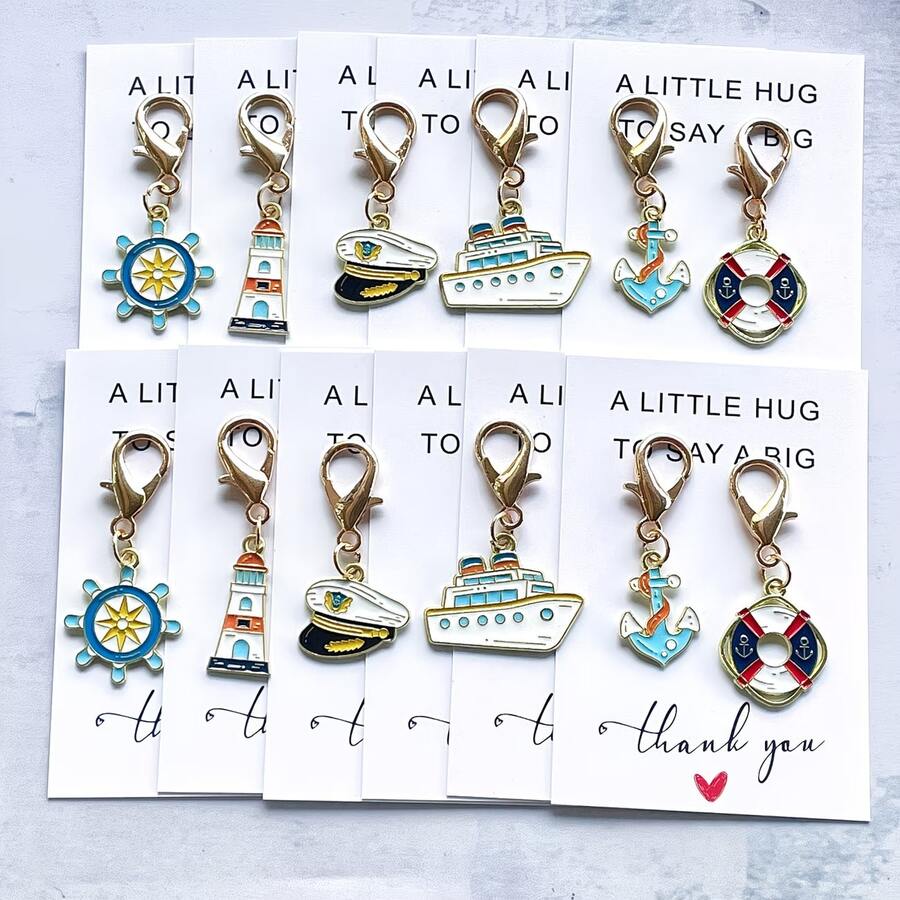 6pcs/12pcs Adorable Nautical-Themed Keychains - Pocket Hugs - Perfect For Sailing Enthusiasts, An Ideal Gift For Best Friends | Cute Bag Charms, Love And Care Party Favors, Great For Graduation, Birthdays, Weddings, Travel Gifts - Multicolor - View 1