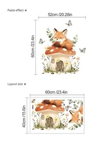 1张卡通狐狸、松鼠、蘑菇树屋墙贴，儿童房卧室装饰贴纸，幼儿园墙面装饰，自粘可移除贴纸，派对装饰背景，适合男孩房/婴儿房/游戏室/乔迁礼物 - 彩色 - 查看 13