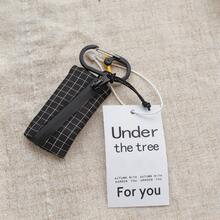 1pc Black Checkered Coin Wallet - Mini Zipper Wallet For Cards/Cash, Portable Keychain Bag For Small Essentials - Multicolor - View 8