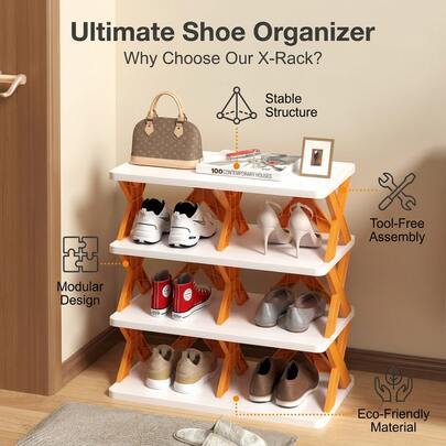 Adjustable 6/9-Tier X-Shaped Shoe Rack, Entryway Furniture, Stackable Vertical Shoe Organizer Space-Saving Freestanding Ideal For Entryways Closets And Hallways Easy To Assemble With A Sturdy Stable Structure