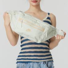 Túi đeo hông bằng vải có khóa kéo của Nike, kiểu dáng giản dị và đa năng, phù hợp cho cả nam và nữ, dành cho các cặp đôi, màu be. - Màu be - Xem 3