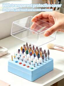 48-Slot Acrylic Nail Drill Bit Storage Rack, Portable Dust-Proof Storage Box Suitable For Nail Polishing Heads, Nail Tool Storage Box With Transparent Lid, Professional Nail Tool Storage Box Suitable For Hair Salons And Home Use - Blue - View 4