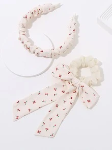 2pcs Cherry Print Hair Accessory Set, Gifts, Bows, Cute, Hair Accessories, Hair Bands, Head Accessories, Hair Accessories For Women, Hair Tie - Multicolor - View 4