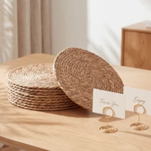 10PCS 12 Inch Round Woven Place Mats Boho Farmhouse Table Placemats With  2 Place Card Holders Dining Table Decor For Home Kitchen Wedding Christmas Party - Màu be - Xem 3