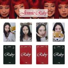 4张Jennie Ruby Lomo卡片，Jennie明星卡片套装，高清偶像收藏照片卡片明信片，可爱小狗豹纹发箍风格粉丝周边礼品 - 彩色 - 查看 3