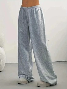 Pantalones jogger de pierna ancha casuales para mujer - Gris, cintura con cordón, cintura elástica, ajuste holgado cómodo, adecuado para primavera, verano, otoño, perfecto para atuendos casuales, pantalones deportivos ajustados - Gris - Ver 3