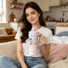Bình giữ nhiệt Miniso Chiikawa Series dung tích lớn, làm bằng thép không gỉ 316, có ống hút, bình nước hình hoạt hình dễ thương, có tay cầm, quà tặng 960ml/32.47oz - Hồng - Xem 2
