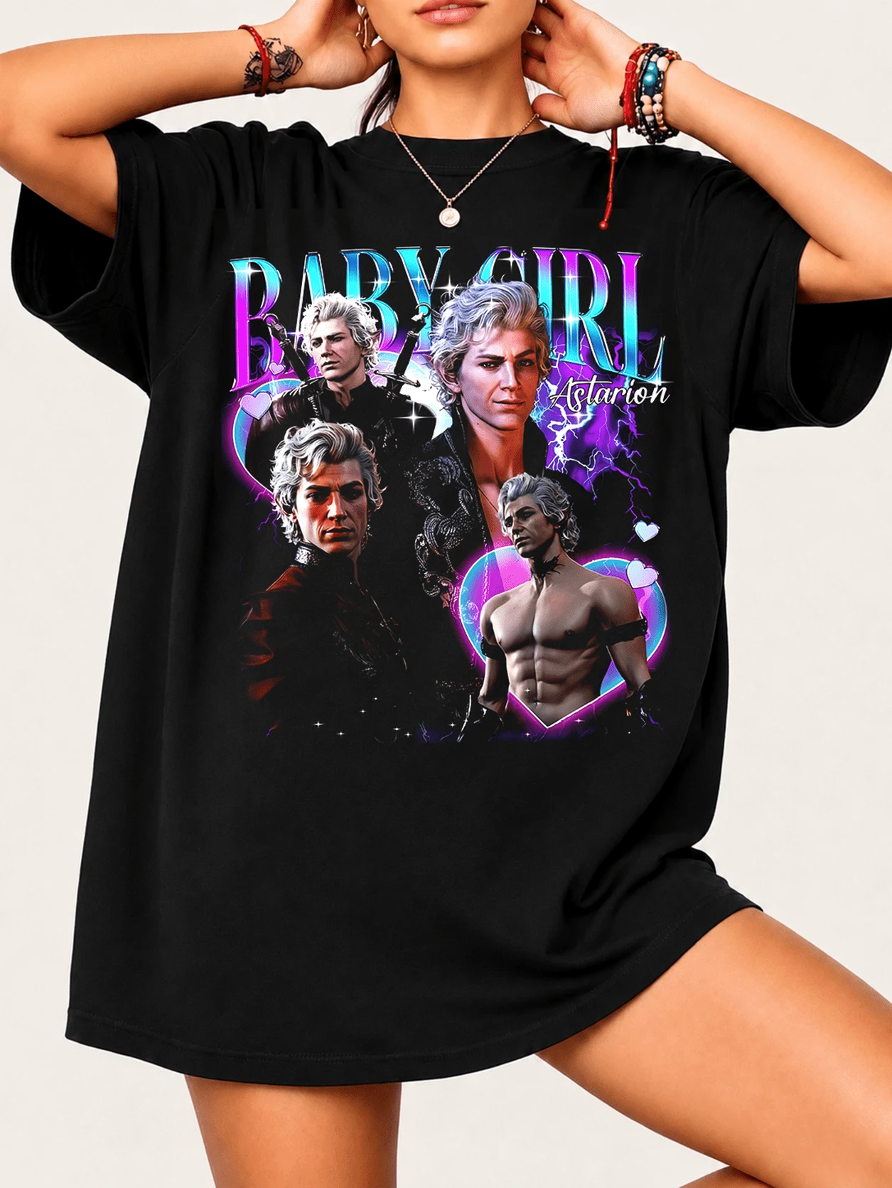 Astarions Baldur's GateS 3 T-Shirt, 100% Cotton, Unisex - Printed For RPG Fans - Black - View 1