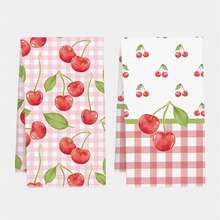 2pcs Minimalist Everyday Floral Cherry Pattern Kitchen Towels, Soft Polyester Material Dish Cloths, Suitable For Kitchen Decor, Cleaning, Holiday Party Decoration, Kitchen & Bathroom Essentials, Home Decor, Housewarming Gift - Multicolor - View 11