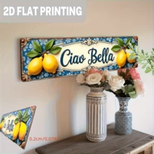 2D Flat - 1 Piece Simple Ciao Bella Lemon Metal Sign, Vintage Italian Farmhouse Wall Decor For Kitchen, Dining Room, Entryway, Porch - No Electricity Needed, Kitchen Wall Decor | Minimalist Design | Composite Wood Sign, Lemon Kitchen Decor, Suitable For 11 Holidays - Multicolor - View 3