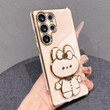 Fashion Luxury Shockproof Cute Rabbit Electroplated Makeup Mirror Phone Case, Compatible With Samsung Galaxy S26-S20, A02S-A07, A11-A17/A20-A70, Note 7/8/9/10/11/12/13/14/15/A5/A3/A2/A1/9/10/12/13C/14C/15C, Honor MAGIC 5/6/7 LITE, , Reno Series - Pink - View 1