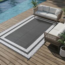 5ft X 8ft Reversible Outdoor Rug, Portable Plastic Woven Camping Mat, Suitable For RVs, Waterproof Outdoor Area Rug For Yard, Patio, Porch, Balcony (White Gray) - Aircraft Frame - View 15