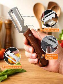 Bộ 2 dụng cụ gọt vỏ đa năng bằng thép không gỉ, cán gỗ và có chức năng mở nắp chai, thích hợp dùng cho trái cây, rau củ, bí ngô trong nhà bếp. - Nhiều màu - Xem 5