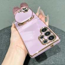 時尚奢華防震可愛兔子電鍍化妝鏡手機殼，適用於 Galaxy S26-S20, A02S-A07, A11-A17/A20-A70, Note 7/8/9/10/11/12/13/14/15/A5/A3/A2/A1/9/10/12/13C/14C/15C, Honor MAGIC 5/6/7 LITE, Reno 系列 - 紫色 - 查看 2