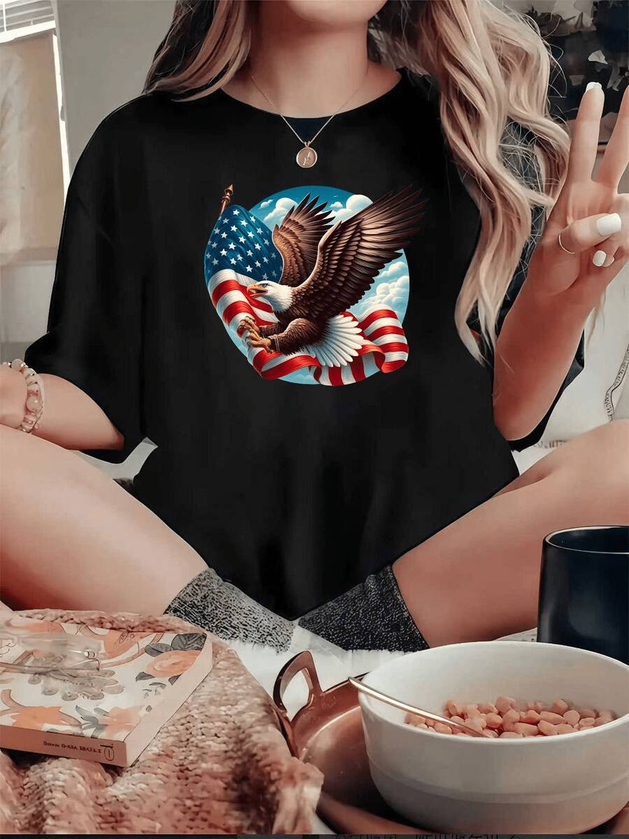 Camisetatriótica de águila de 180G con gráfico de bandera americana de contorno, perfectara reuniones familiares, forión de equipos de oficina, regalos del Día de la Independencia y ropa casual elegante, tops hoados casuales de moda urbana (uste hoado, consulte la tabla de tallas)