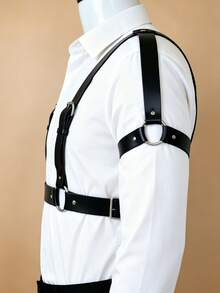 新款男士肩掛式腰帶，個性化皮革胸帶，休閒多功能服飾腰帶，適合日常穿著、情人節、音樂節、萬聖節及其他節日場合 - 黑色 - 查看 5