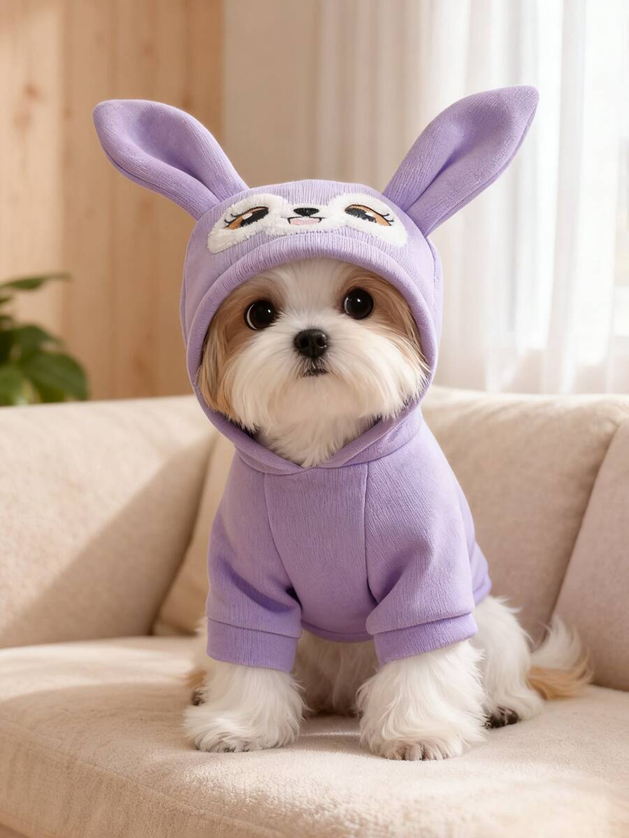 1件宠物衣服,可爱兔子图案卫衣,适合小型犬猫,舒适的春秋季服装 - 紫色 - 紫色 - 查看 1