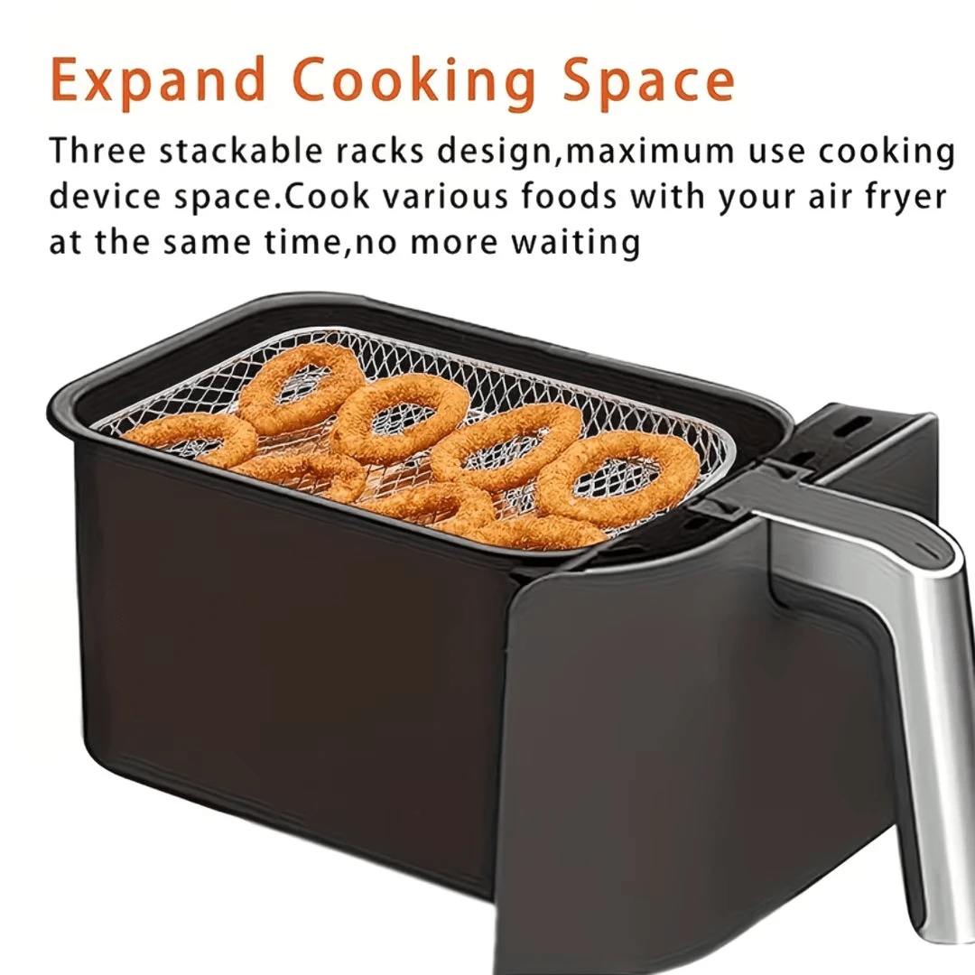 1/3pcs Stainless Steel Air Fryer Replacement Basket, Mesh Oil Filter Baking Rack, Dishwasher , Suitable For Frying, Grilling, Outdoor Cooking, Perfect Air Fryer Oven Accessory, Suitable For French Fries And Snacks - A - View 1