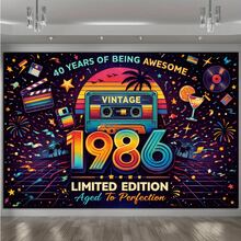 1 件复古 1980 年代生日横幅，涤纶材质，适用于婚礼、新娘送礼会、复古主题派对、80 年代主题活动、怀旧聚会、生日、室内/室外装饰、家居、花园、通用主题 - A - 查看 7