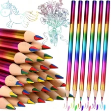 24 Pensil Warna Pelangi 4-in-1 - Pensil Gambar Kapasitas Besar untuk Seniman dan Dewasa - Cocok untuk Buku Mewarnai, Proyek Seni, Kerajinan Tangan, Perlengkapan Sekolah dan Kantor - MultiWarna - View 2