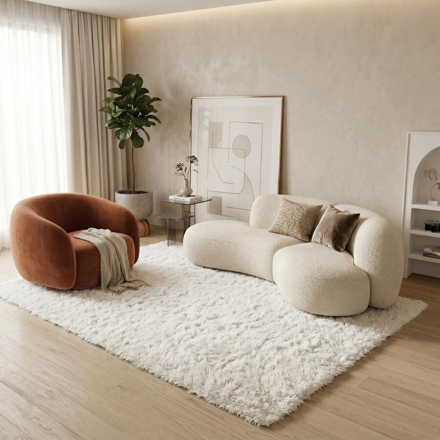 Large Soft Luxury Shaggy Rug 3.00x2.00m, Non-Slip, For Living Room And Bedroom, Various Colors - 白色 - View 1