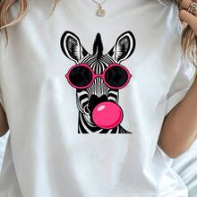 Women's T-Shirt With Minimalist Bear Design And Text - White - View 1