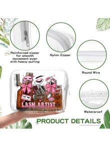 "Skincare Stuff" 字母印花 PVC 洗漱包，PVC 旅行收納袋附拉鍊開關，化妝包，便攜式化妝箱，適合母親、老師、朋友、護士，化妝包，學校假期返校必備用品 - 彩色 - 查看 7
