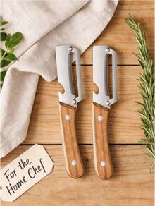 2-In-1 Multifunctional Peeler, Kitchen Multi-Function Stainless Steel Thickened Fruit Peeler Knife, 2 In 1 Multi-Functional Vegetable Peeler For Kitchen With Bottle Opener, And Wooden Handle Stainless Steel Blade Kitchen Tool For Sugar Cane Potato Fruit Pineapple Pumpkin Papaya Carrot Veggie Peeler - Multicolor - View 1