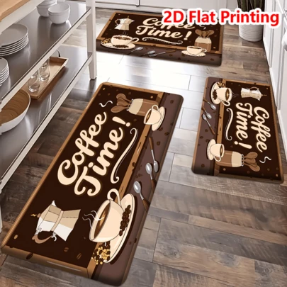 1/2/3Pcs Funny Coffee Time Kitchen Rugs, Soft Non Slip Door Floor Mat Carpet For Cafe Hallway Entryway Bedroom Laundry Room Holiday Home Decor, Welcome Mats For Outdoor Indoor