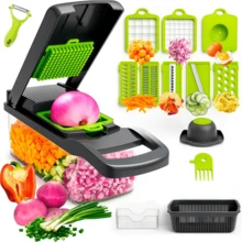 14/16pcs Multi-Function Vegetable Chopper Set | Equipped With Multiple Blades For Slicing, Shredding, Dicing, Includes Garlic Press & Sealed Storage Box, Press Operation Is Labor-Saving Suitable For Home Cooking, Fast Food Preparation, Small Catering Kitchens, Practical And Convenient - Multicolor - View 13