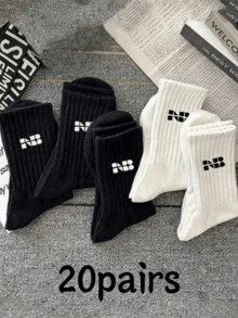 40/30/24 đôi tất thể thao thoải mái unisex, tất cổ cao nam phù hợp cho tập luyện thể thao, tất cổ cao nữ phù hợp cho trang phục công sở thường ngày, mềm mại, kháng khuẩn, đen trắng, khử mùi, thấm hút mồ hôi, thoáng khí, nhẹ và thoải mái, phù hợp cho mùa thu/đông, 20/10/8/6/4/2 đôi, mùa thu - Nhiều màu - Xem 11