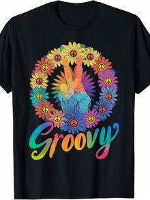Camiseta clásica hippie negra con estampado tie-dye igno de laz groovy, un imprescindible para eerano (Corte hoado, por favor revise el tabla de tallas) - Negro - Ver 2