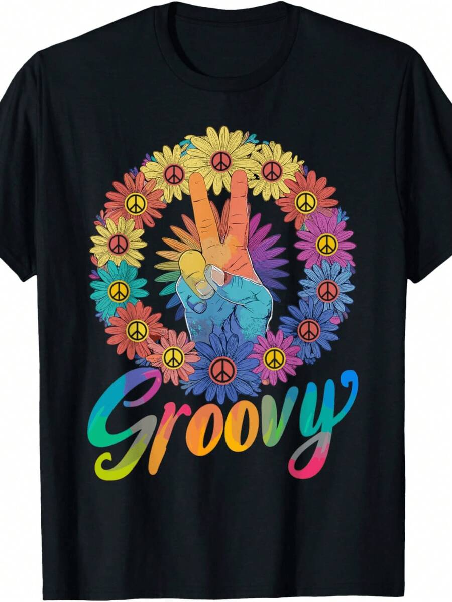 Camiseta clásica hippie negra con estampado tie-dye igno de laz groovy, un imprescindible para eerano (Corte hoado, por favor revise el tabla de tallas)