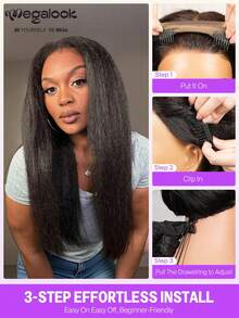 MEGALOOK 100% Brazilian Virgin Hair 3D Lace Front Wig Adjustable Drawstring Double Layer Cap No Glue Needed Pre-Plucked Hairline Natural Color 16-24 Inches Suitable For Beginner - SNatural - View 5