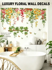 Watercolor Green Plant & Butterfly Wall Stickers, Self-Adhesive Waterproof Grease-Proof, Mori Style, Ins Aesthetic, Living Room Bedroom Bathroom Rental Renovation, Fresh Atmosphere Decor - Wall Stickers - View 10