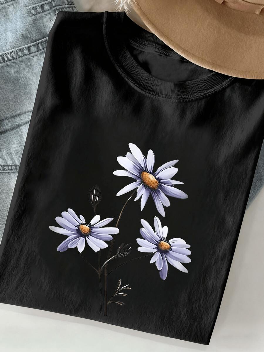 Camiseta de manga cortara mujer - Top casual suave de cuello redondo con blusa geométrica, corte regular, camiseta básicara todos los días, prenda básica de ar lavable a máquinara todo el año ()