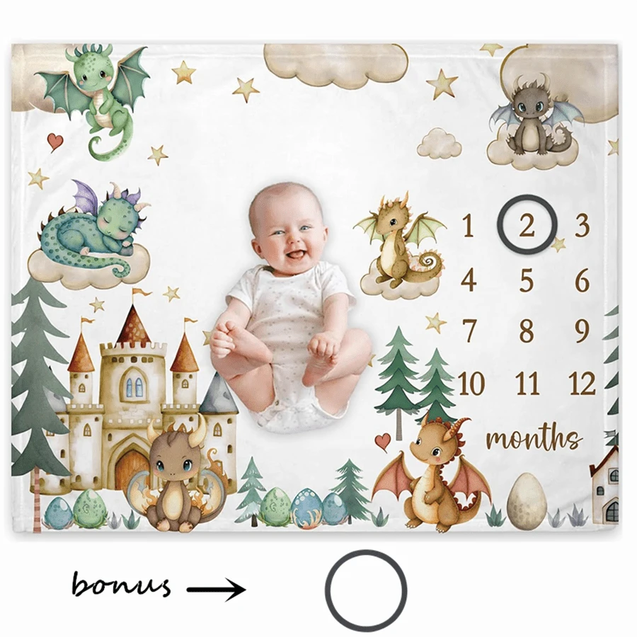 Baby Milestone Blanket Photography Prop, Infant Growth Record Photo Backdrop, Flannel Fabric, Baby Shower Gift - Multicolor - View 1