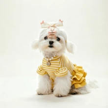1 pieza Vestido de perro con volantes a rayas, estilo princesa para perros pequeños - Amarillo - Ver 4