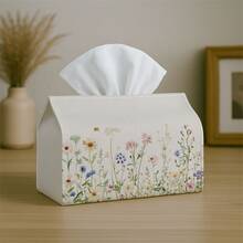 1pc Plant Art Floral Tissue Box, Wild Flower Illustration In Soft Pink Tone - Suitable For Home, Party, Car, Kitchen And Bathroom, Daily Tissue Paper Storage Box, Ideal For Party Supplies, Home Decor, Holiday Decoration - Multicolor - View 5