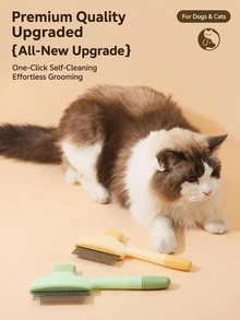 双色宠物美容刷，耐用针梳，按摩刷，宠物去毛工具，适用于犬、猫、兔的温和刷毛刷，带人体工学手柄的自清洁宠物刷，可拆卸毛发去除器，温和洗澡工具，必备宠物美容用品 - 彩色 - 查看 1