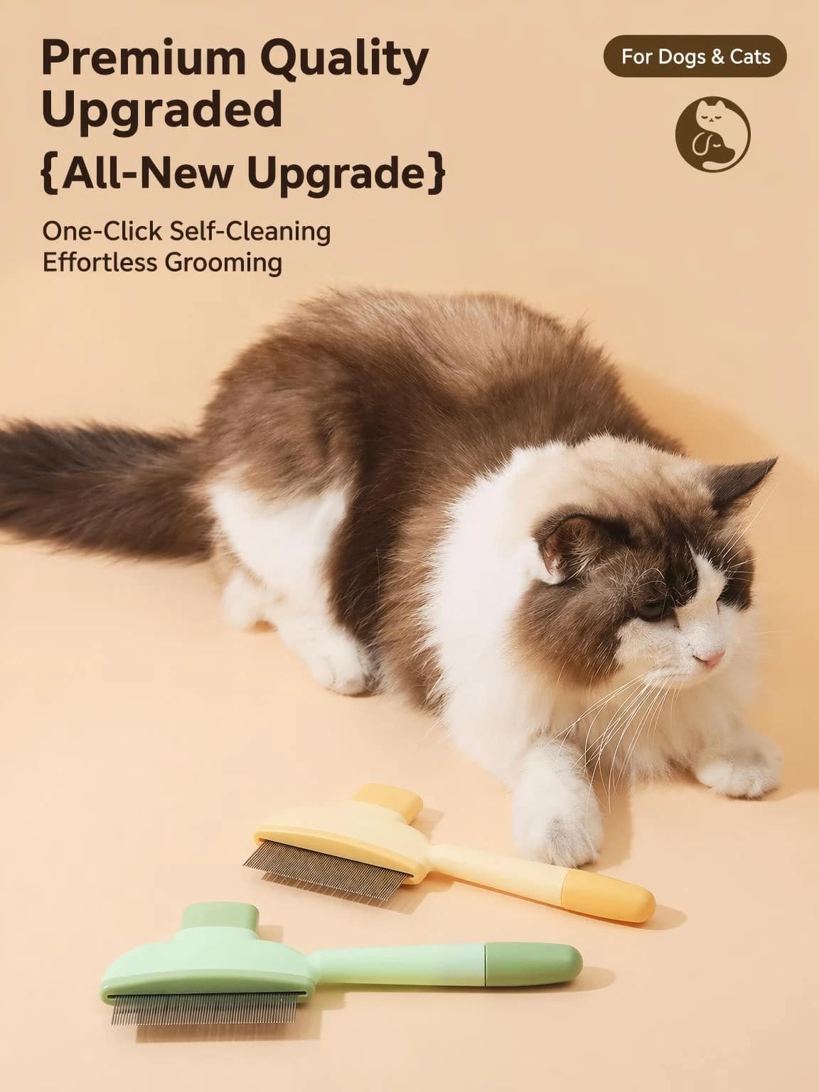双色宠物美容刷,耐用针梳,按摩刷,宠物去毛工具,适用于犬、猫、兔的温和刷毛刷,带人体工学手柄的自清洁宠物刷,可拆卸毛发去除器,温和洗澡工具,必备宠物美容用品 - 彩色 - 查看 1