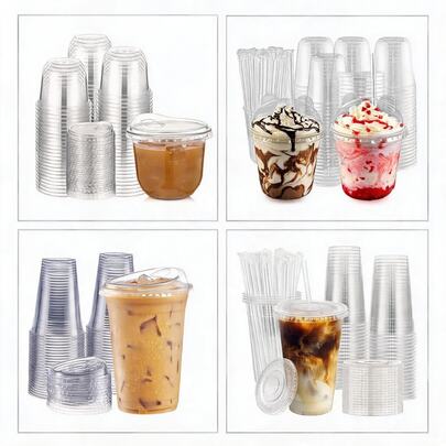 20 Stück 12/16oz Panda Design transparente Plastikbecher mit Deckeln, praktisch und nützlich, geeignet für Eiskaffee, Milchtee, Smoothies, Säfte, Milchshakes, ideal für Sommerfeste, Hochzeiten, Camping, Gärtnern, Strand und mehr
