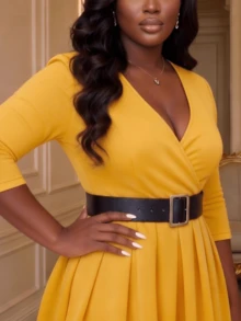 Women's Elegant Casual Vacation Elegant Party Date Office Commute Short Puff Sleeve Floral Decor Ruched Hem Split Midi Dress, Spring/Summer - Yellow - View 5
