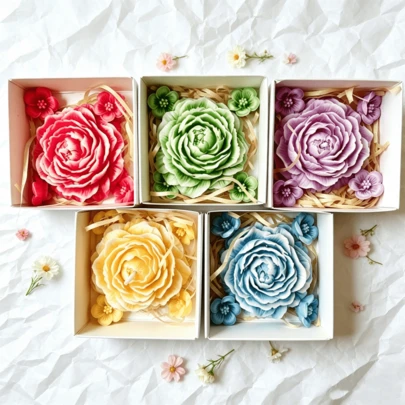 1pc/Box Peony Shaped Scented Candle Gift Set, Natural Soy Wax, 3D Carved Wax Fragrance Decor, Housewarming Gift, Girlfriend Gift